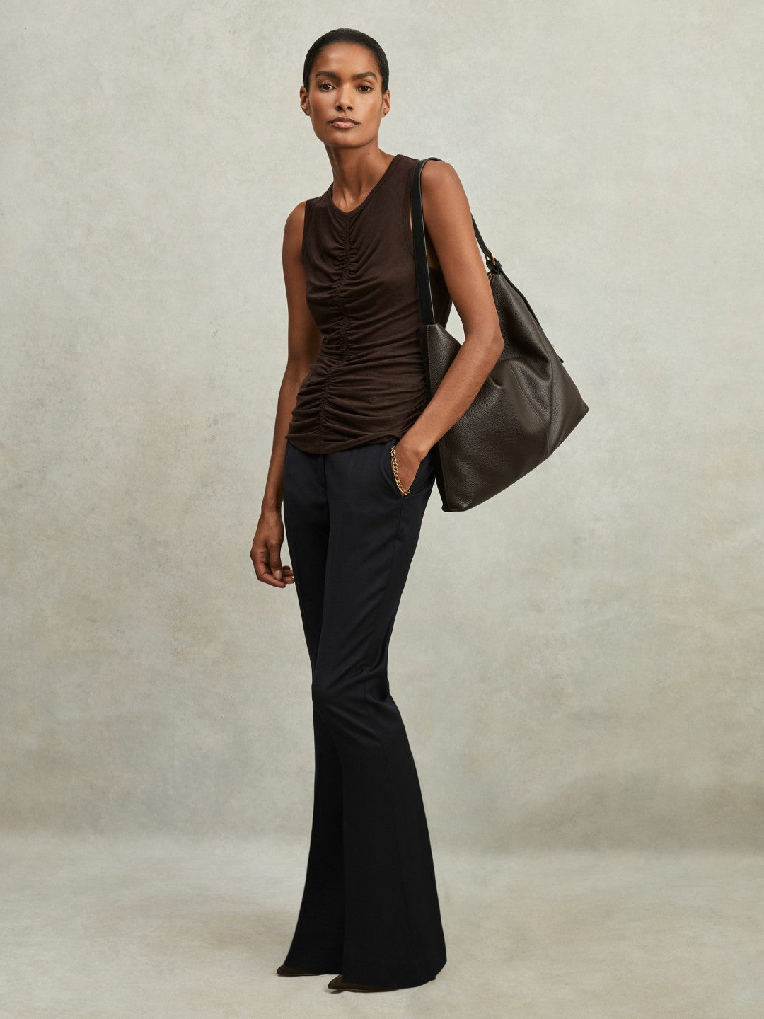 Petite Wool-Blend Tailored Flared Suit Trousers in Navy | Reiss Discount