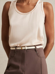 Thin Leather Belt in Off White | Reiss US