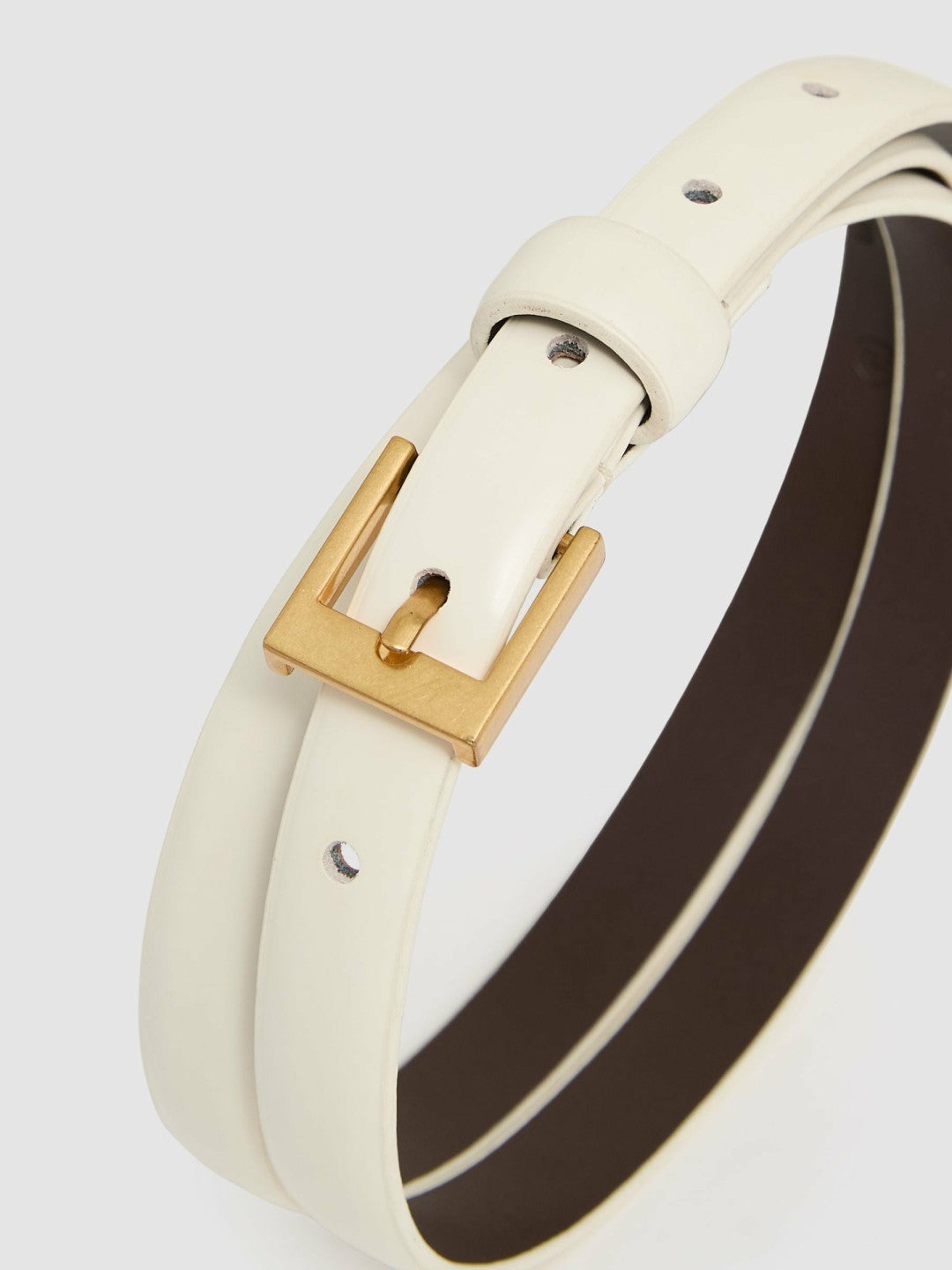 Thin Leather Belt in Off White | Reiss US
