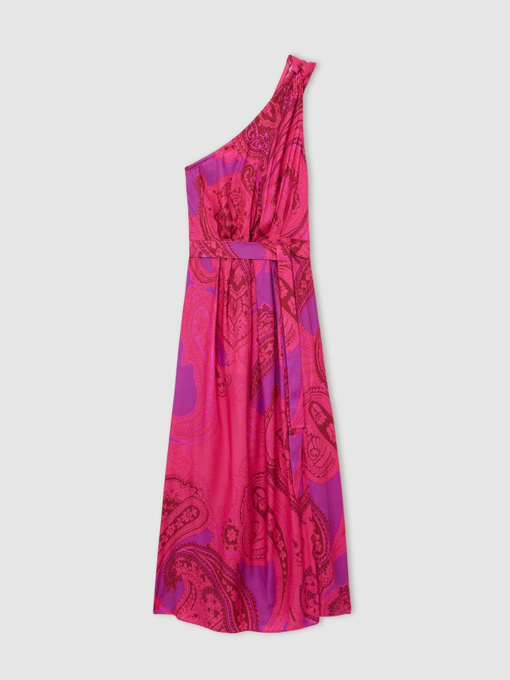 Paisley-Print One-Shoulder Midi Dress in Pink | Reiss USA