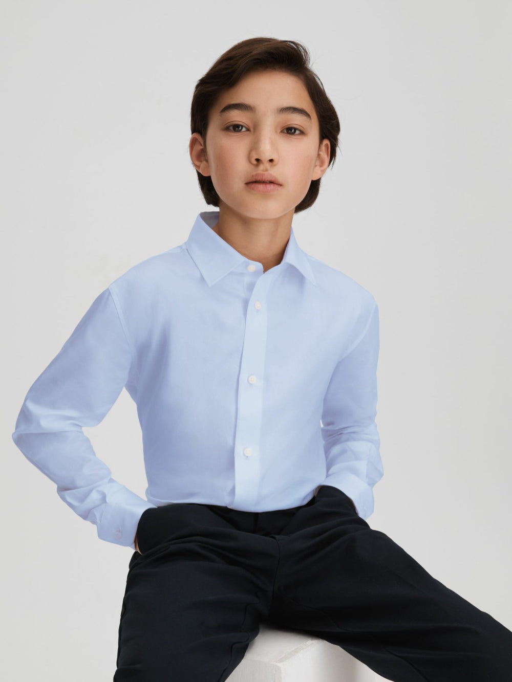 3-9 yrs Slim Fit Cotton Shirt in Soft Blue | Reiss For Sale