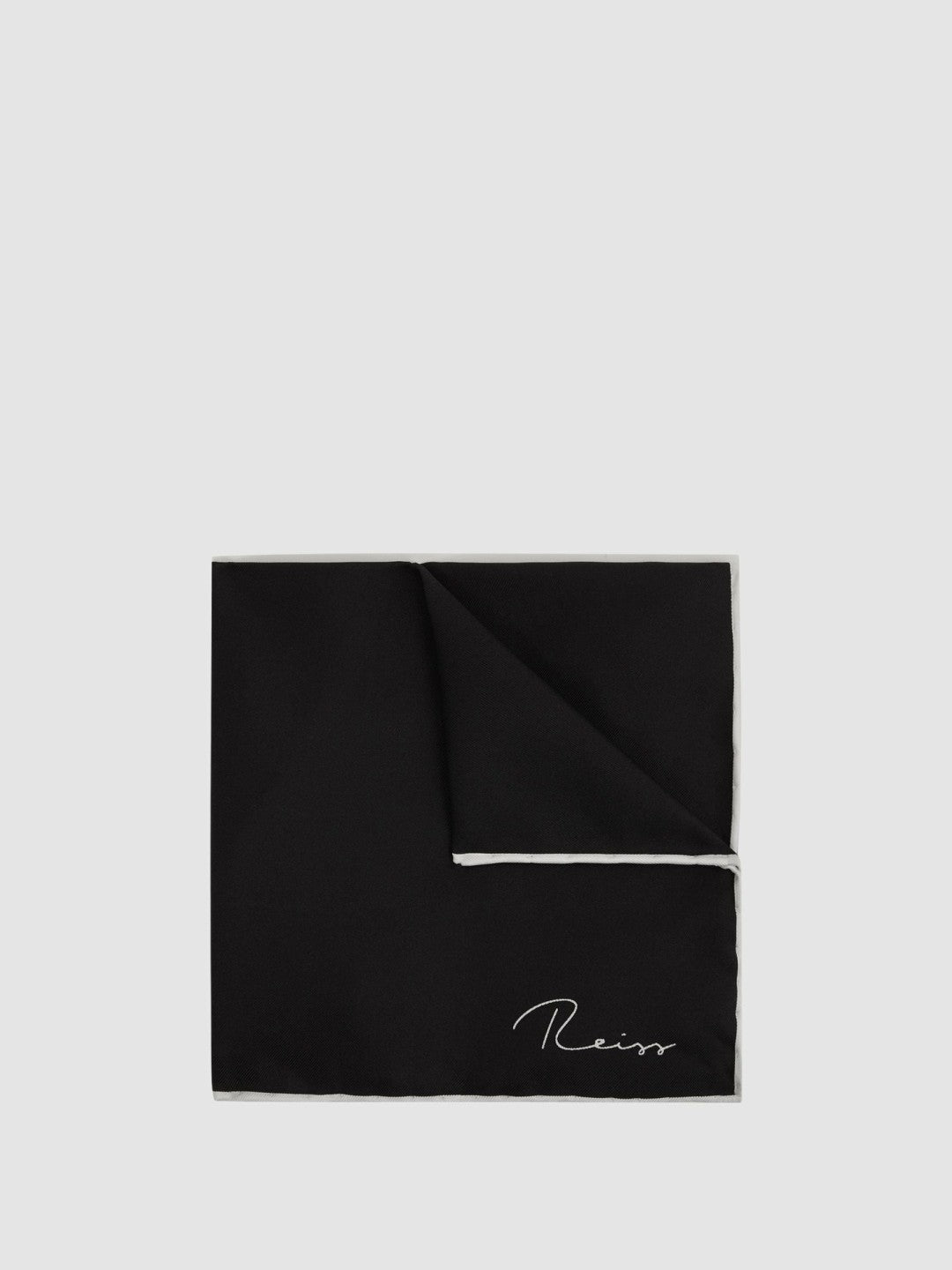 Plain Silk Pocket Square in Black | Reiss USA