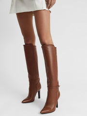 Leather Knee High Boots in Tan | Reiss US
