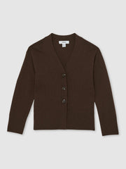 13-14 yrs Wool-Blend Fitted Cardigan With Cashmere in Brown | Reiss Sale
