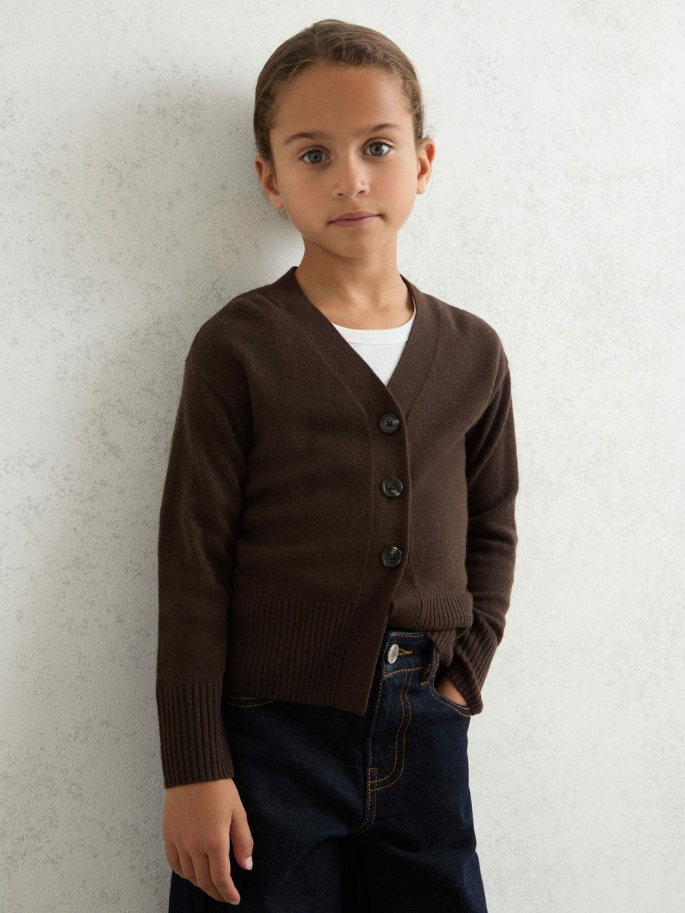 13-14 yrs Wool-Blend Fitted Cardigan With Cashmere in Brown | Reiss Sale