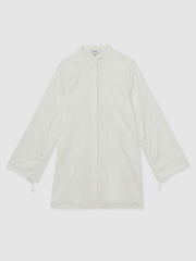 Cotton Gathered Cut-Out Shirt Dress with Stretch in Ivory | Reiss Discount