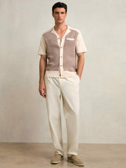 Colour-Block Cuban-Collar Knit Shirt in Taupe Brown/Light Stone | Reiss Near Me