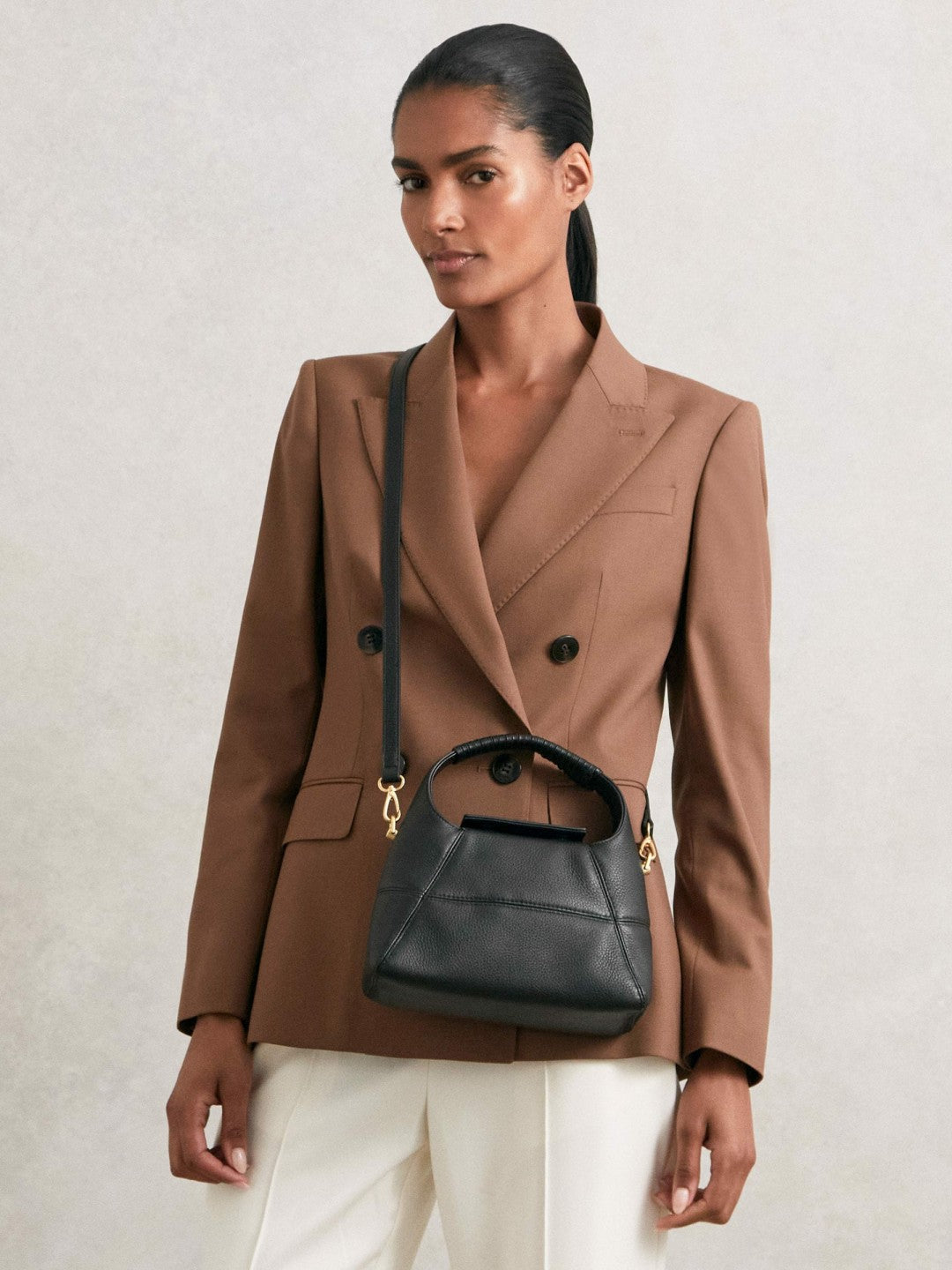 Grained-Leather Shoulder Bag in Black | Reiss Sale