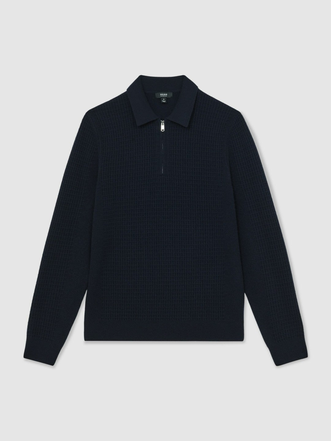Wool Waffle-Knit Half-Zip Polo Shirt in Navy | Reiss Discount