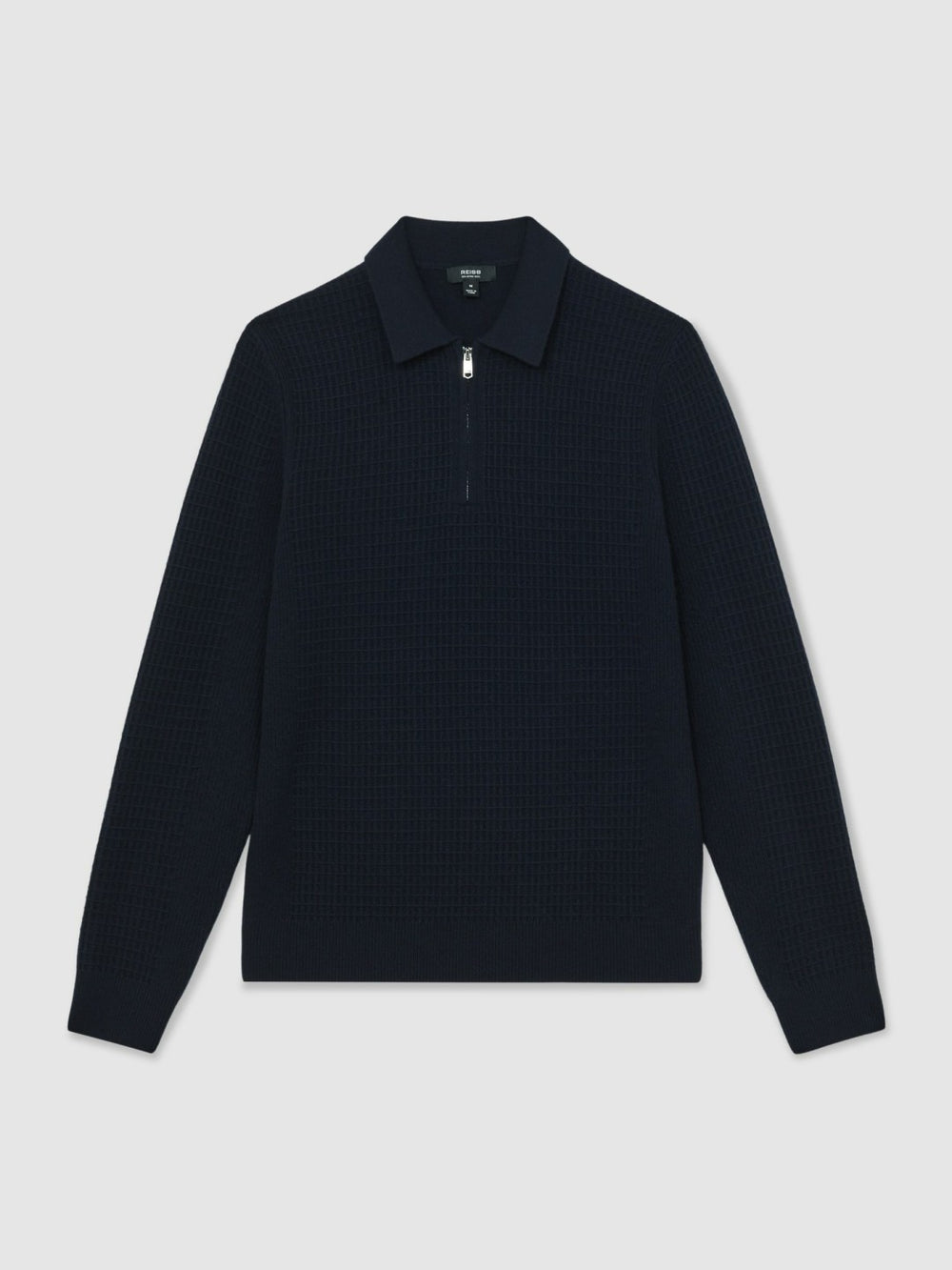 Wool Waffle-Knit Half-Zip Polo Shirt in Navy | Reiss Discount