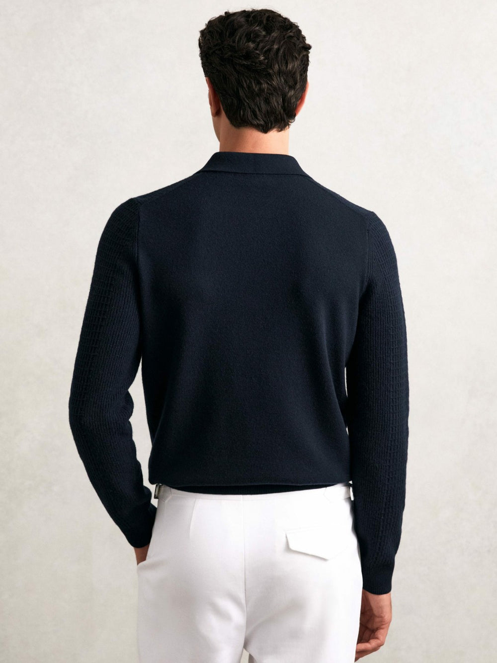 Wool Waffle-Knit Half-Zip Polo Shirt in Navy | Reiss Discount