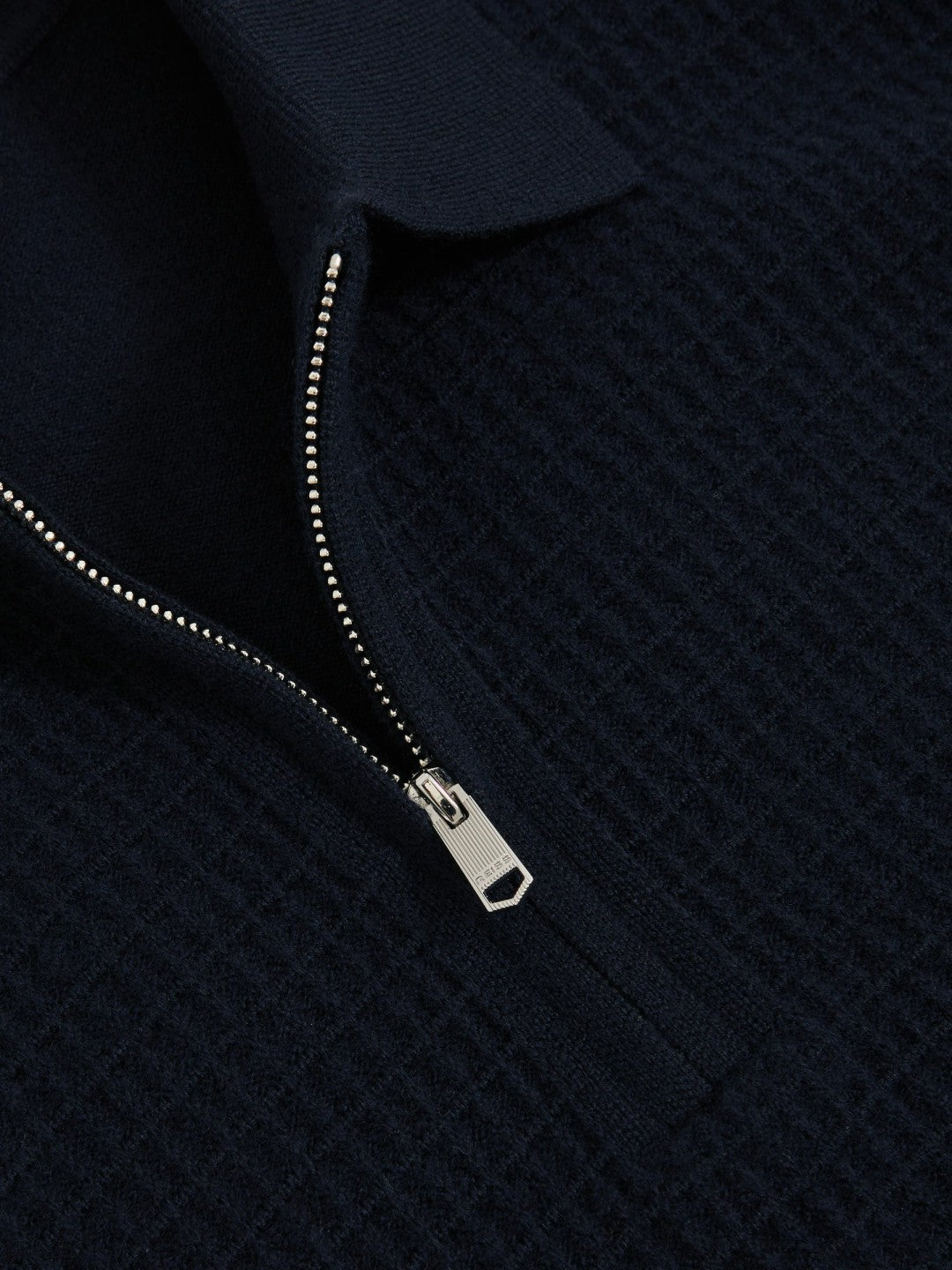 Wool Waffle-Knit Half-Zip Polo Shirt in Navy | Reiss Discount