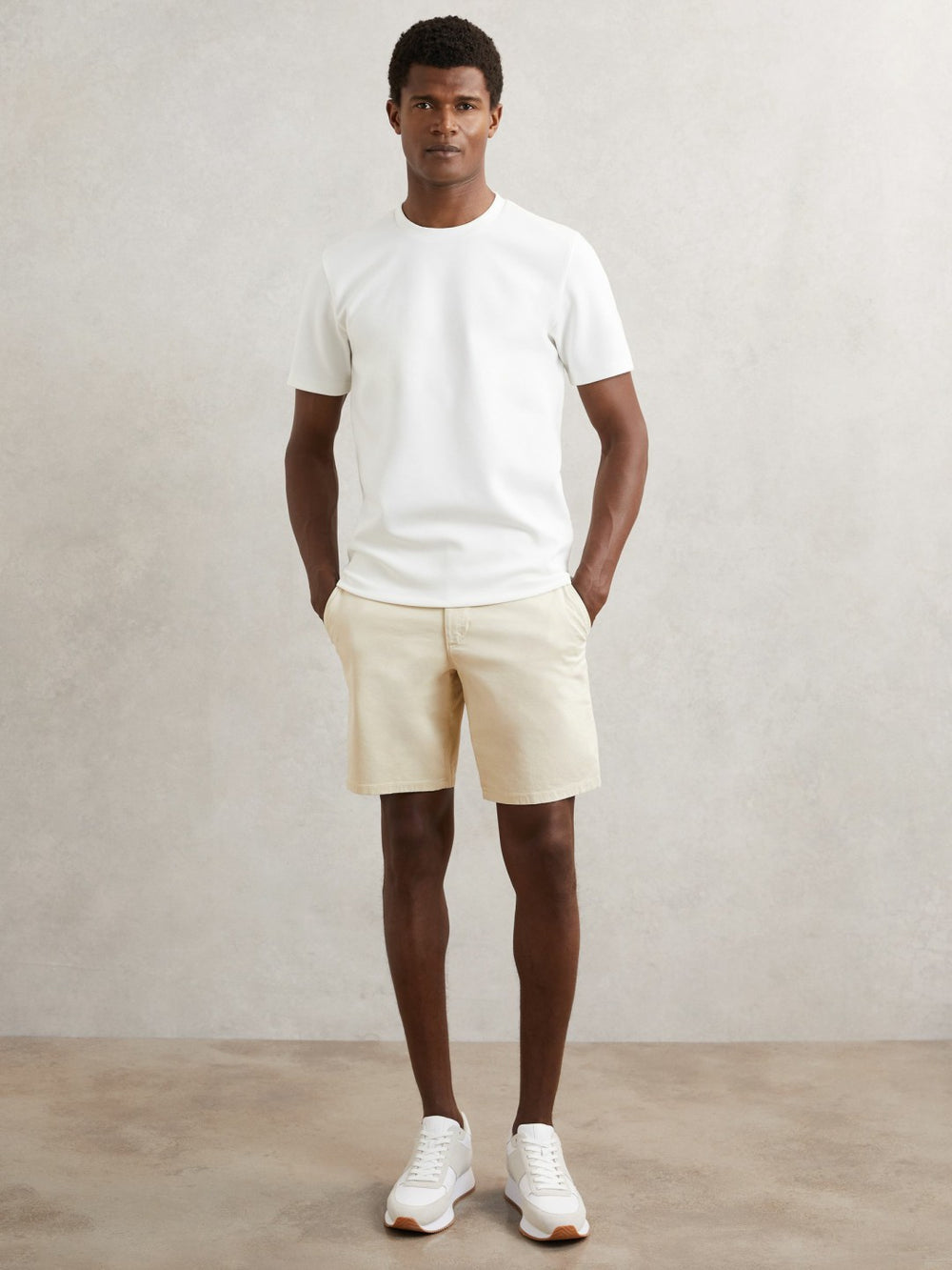 Paige Cotton Chino Shorts with Stretch in Cream | Reiss Sale