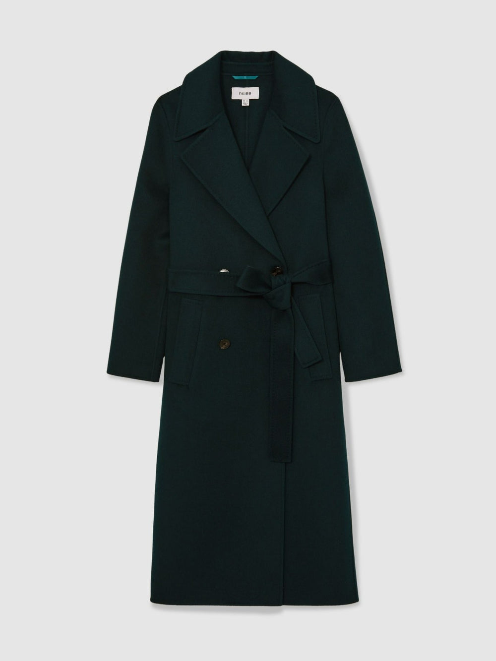 Petite Double-Breasted Blindseam Coat Wool-Blend in Green | Reiss Onsale
