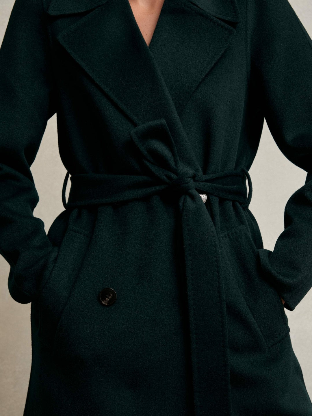 Petite Double-Breasted Blindseam Coat Wool-Blend in Green | Reiss Onsale