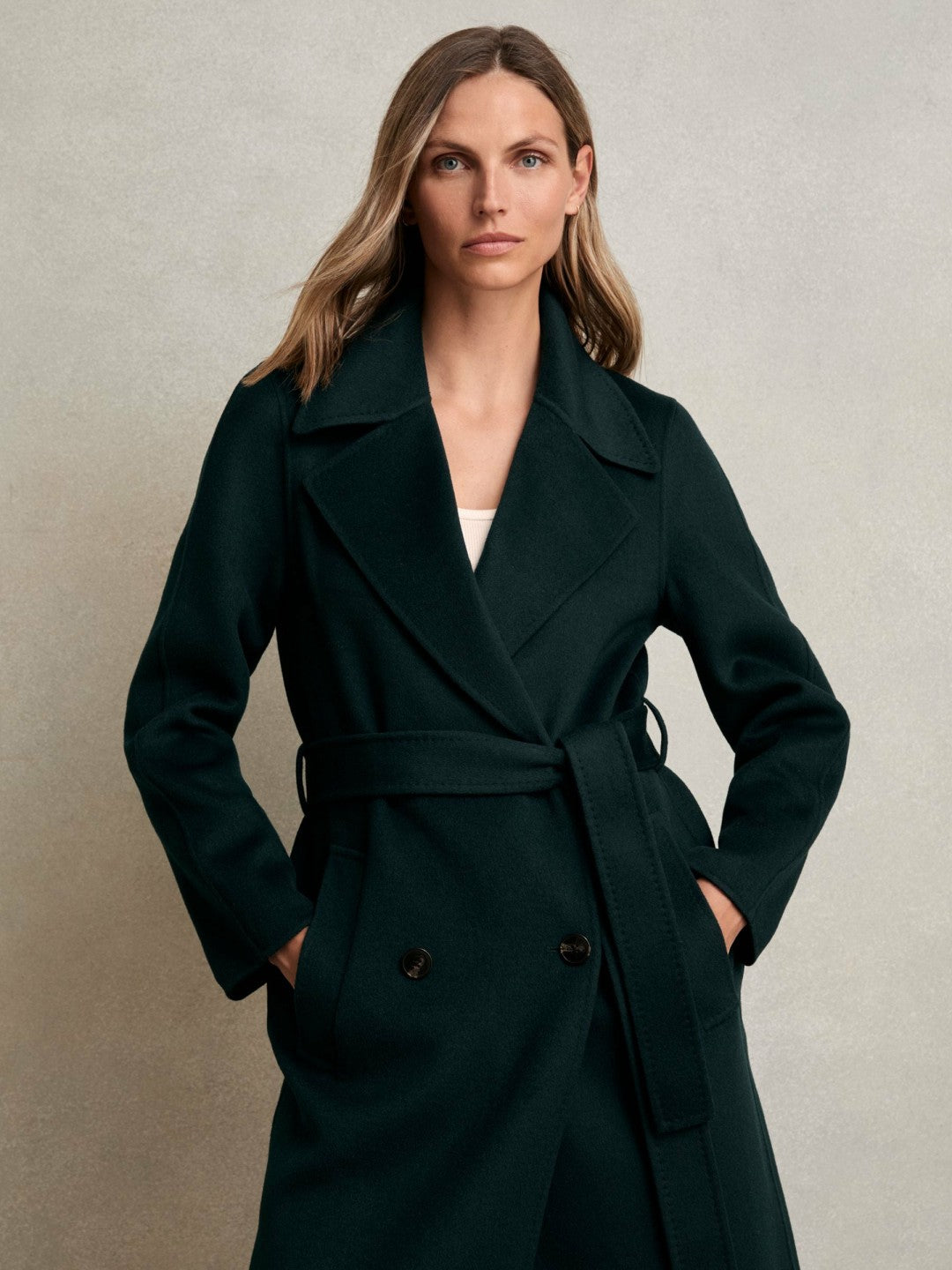 Petite Double-Breasted Blindseam Coat Wool-Blend in Green | Reiss Onsale