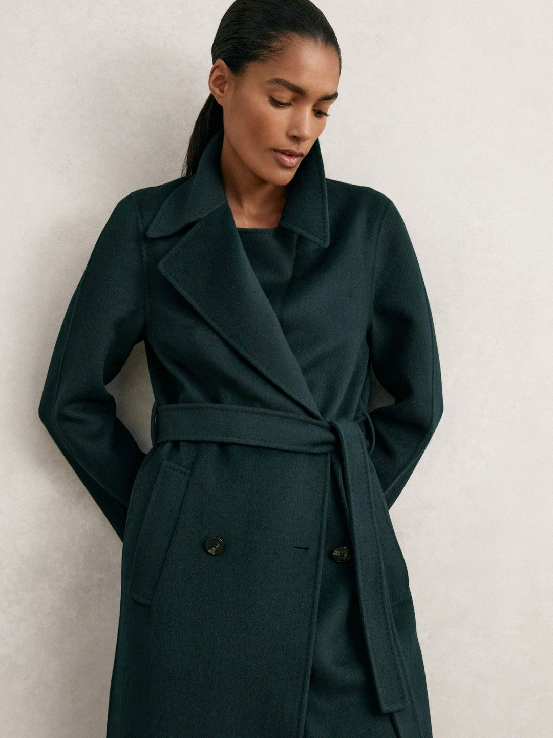 Petite Double-Breasted Blindseam Coat Wool-Blend in Green | Reiss Onsale