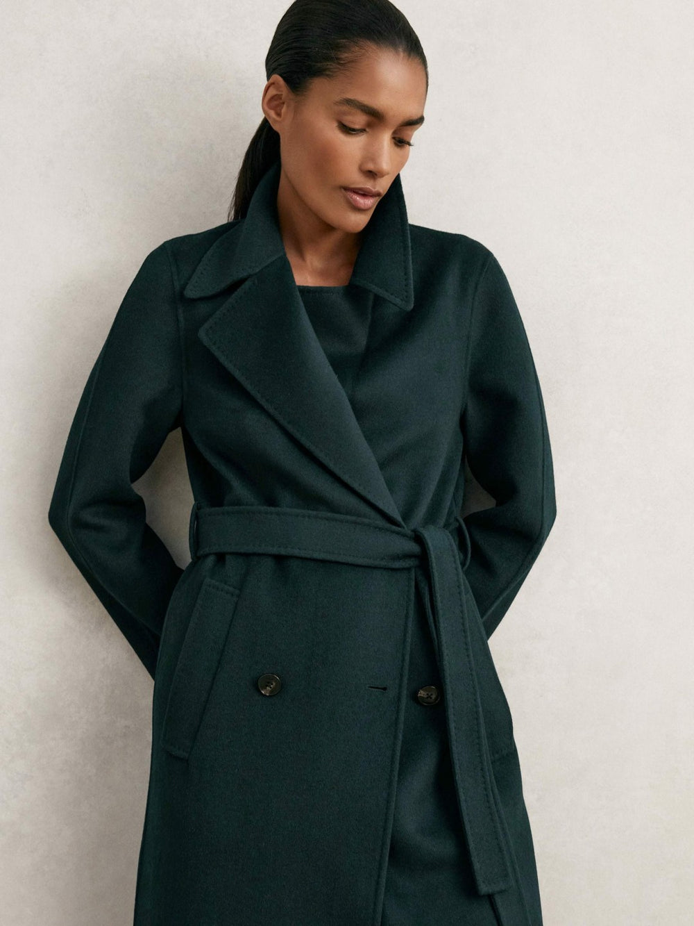 Petite Double-Breasted Blindseam Coat Wool-Blend in Green | Reiss Onsale