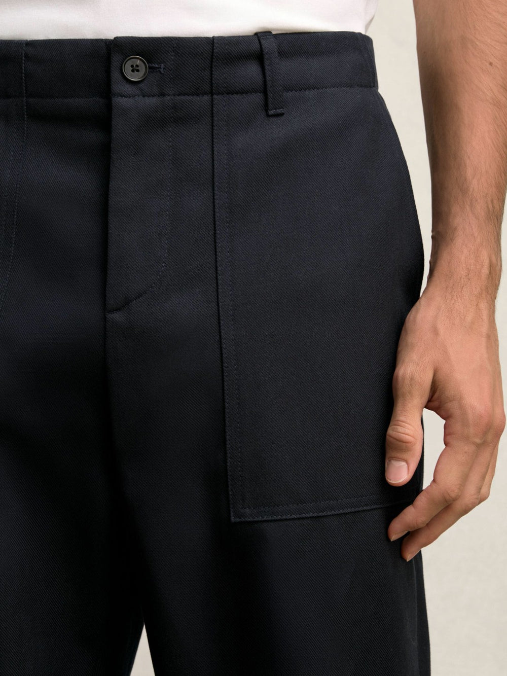 Lyocell Cotton Wide Utility Trousers in Navy | Reiss
