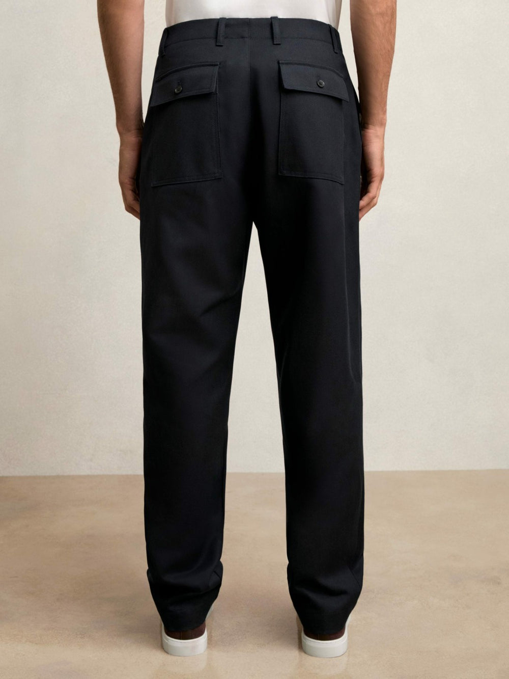 Lyocell Cotton Wide Utility Trousers in Navy | Reiss