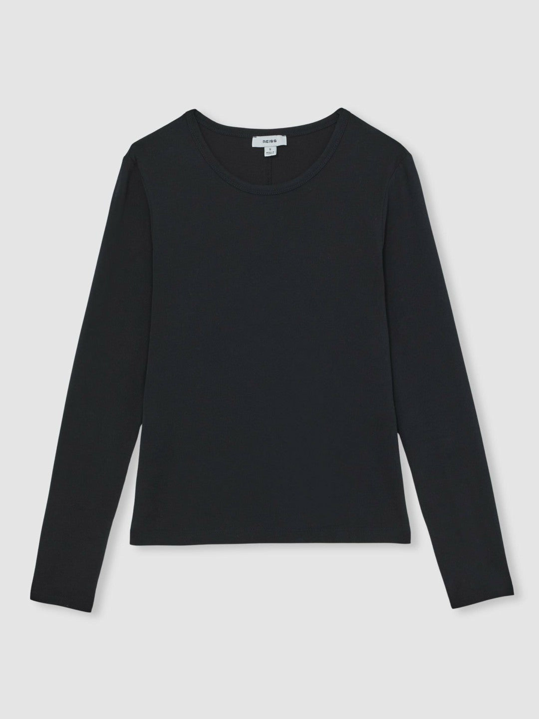 Cotton Crew-Neck Long-Sleeve T-Shirt With Stretch in Black | Reiss USA