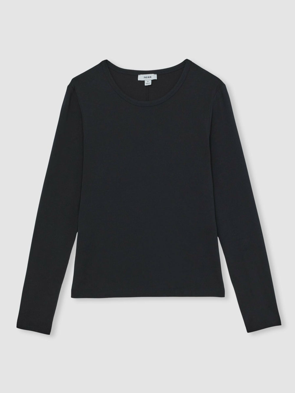 Cotton Crew-Neck Long-Sleeve T-Shirt With Stretch in Black | Reiss USA