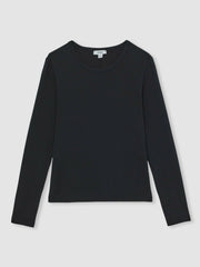Cotton Crew-Neck Long-Sleeve T-Shirt With Stretch in Black | Reiss USA