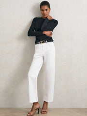 Cotton Crew-Neck Long-Sleeve T-Shirt With Stretch in Black | Reiss USA