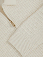 3-9 yrs Wool Waffle-Knit Half-Zip Polo Shirt in Off White | Reiss Sale