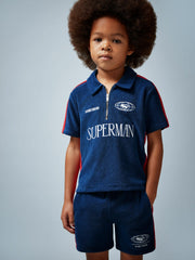 9-13 yrs Superman Towelling Polo Shirt in Blue/Red | Reiss Discount