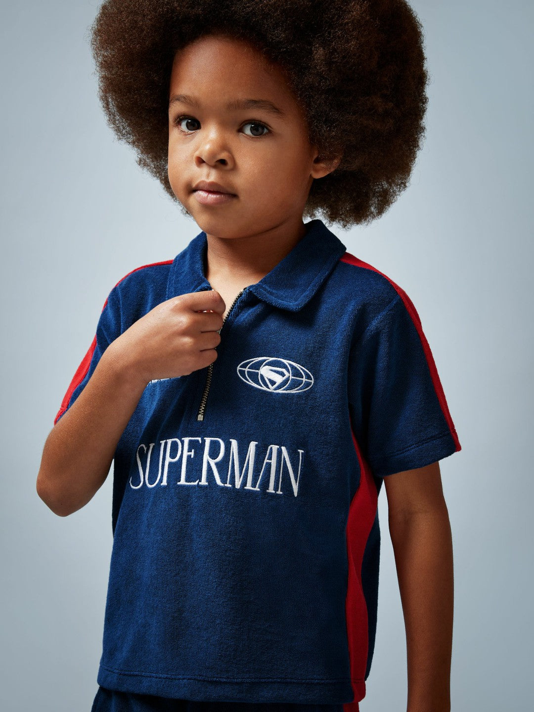 9-13 yrs Superman Towelling Polo Shirt in Blue/Red | Reiss Discount