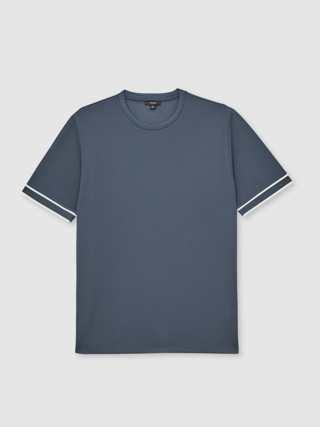 Textured Crew-Neck Tipped T-Shirt in Airforce Blue | Reiss Sale