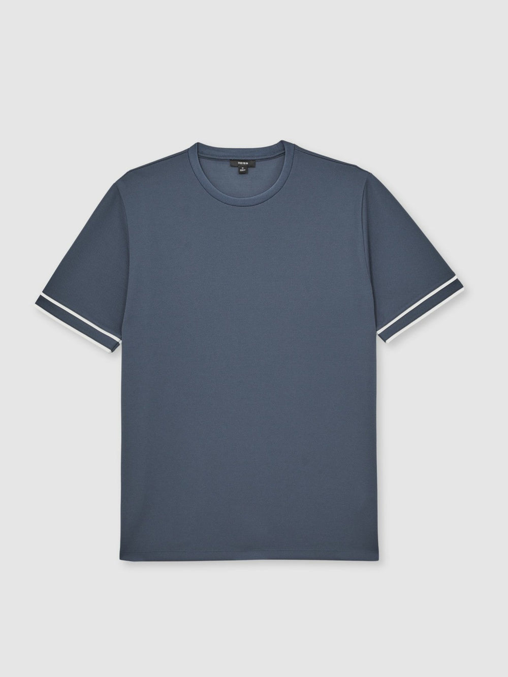 Textured Crew-Neck Tipped T-Shirt in Airforce Blue | Reiss Sale