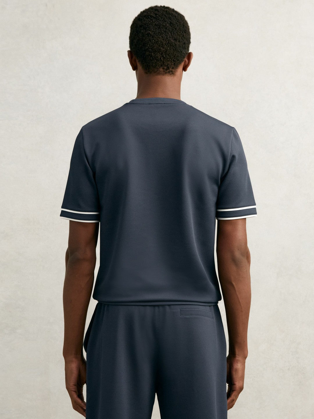 Textured Crew-Neck Tipped T-Shirt in Airforce Blue | Reiss Sale