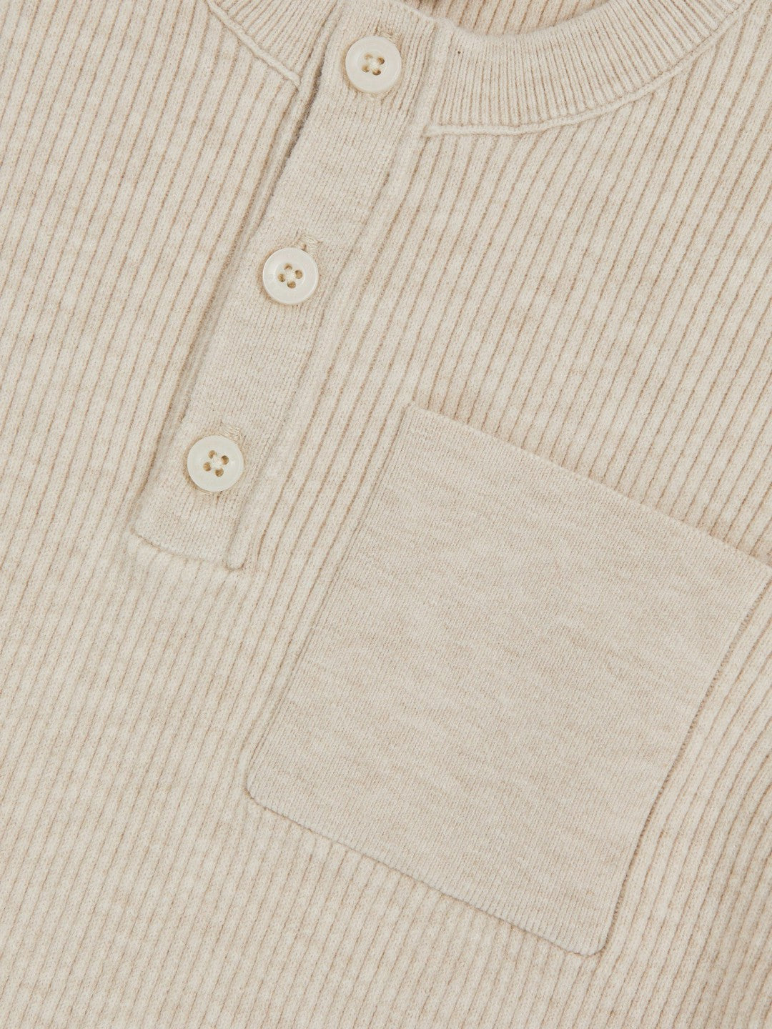 13-14 yrs Cotton-Blend Rib-Knit Henley Top in Oatmeal Melange | Reiss Sale