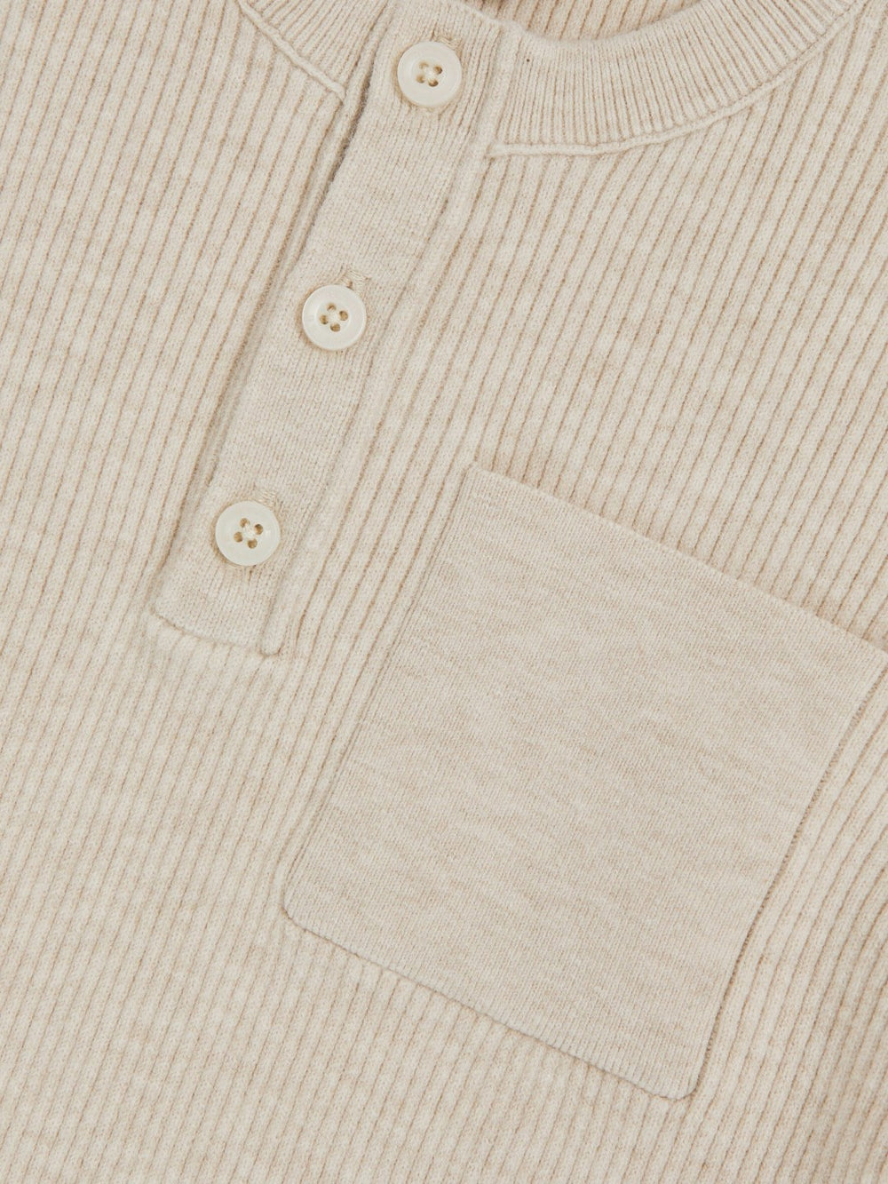 3-9 yrs Cotton-Blend Rib-Knit Henley Top in Oatmeal Melange | Reiss