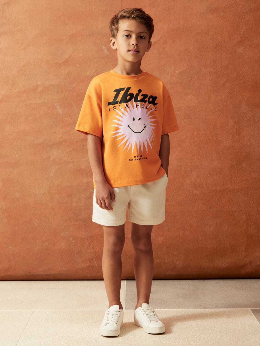 3-9 yrs SmileyWorld Sun Motif T-Shirt in Orange | Reiss For Sale
