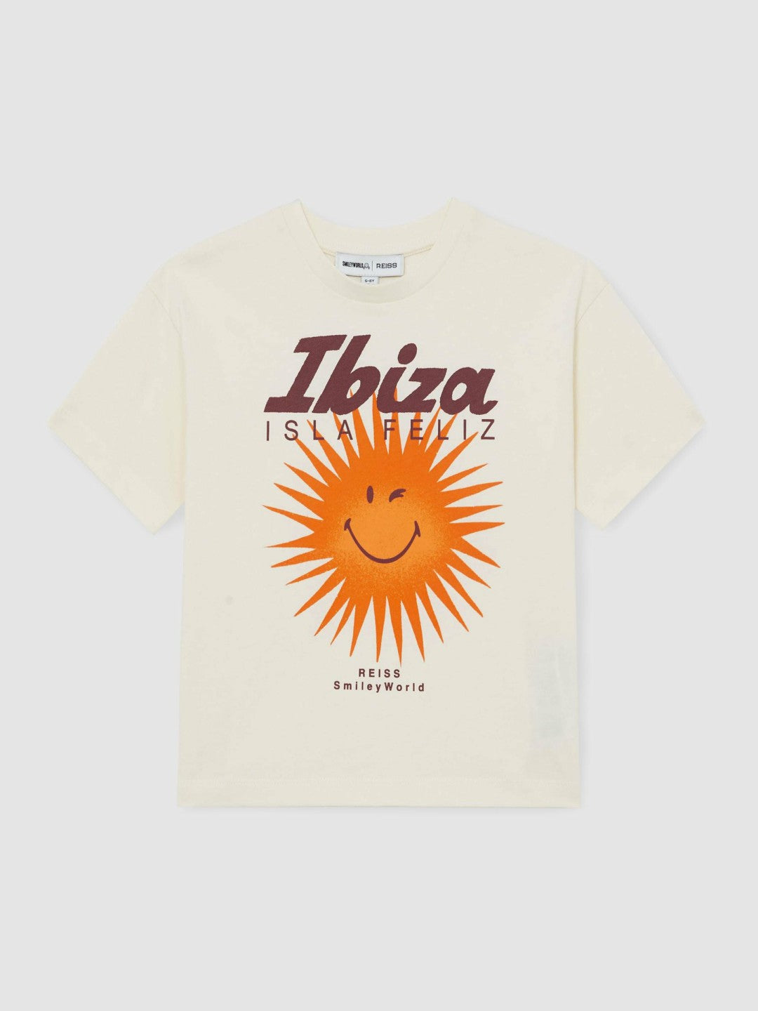 9-13 yrs SmileyWorld Sun Motif T-Shirt in Off White | Reiss For Sale