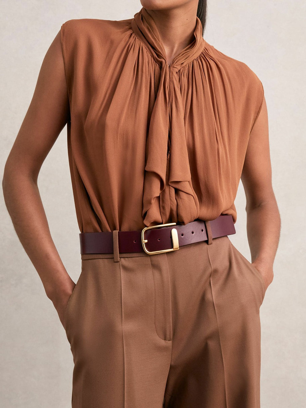 Leather Half Keeper Belt in Burgundy | Reiss Discount
