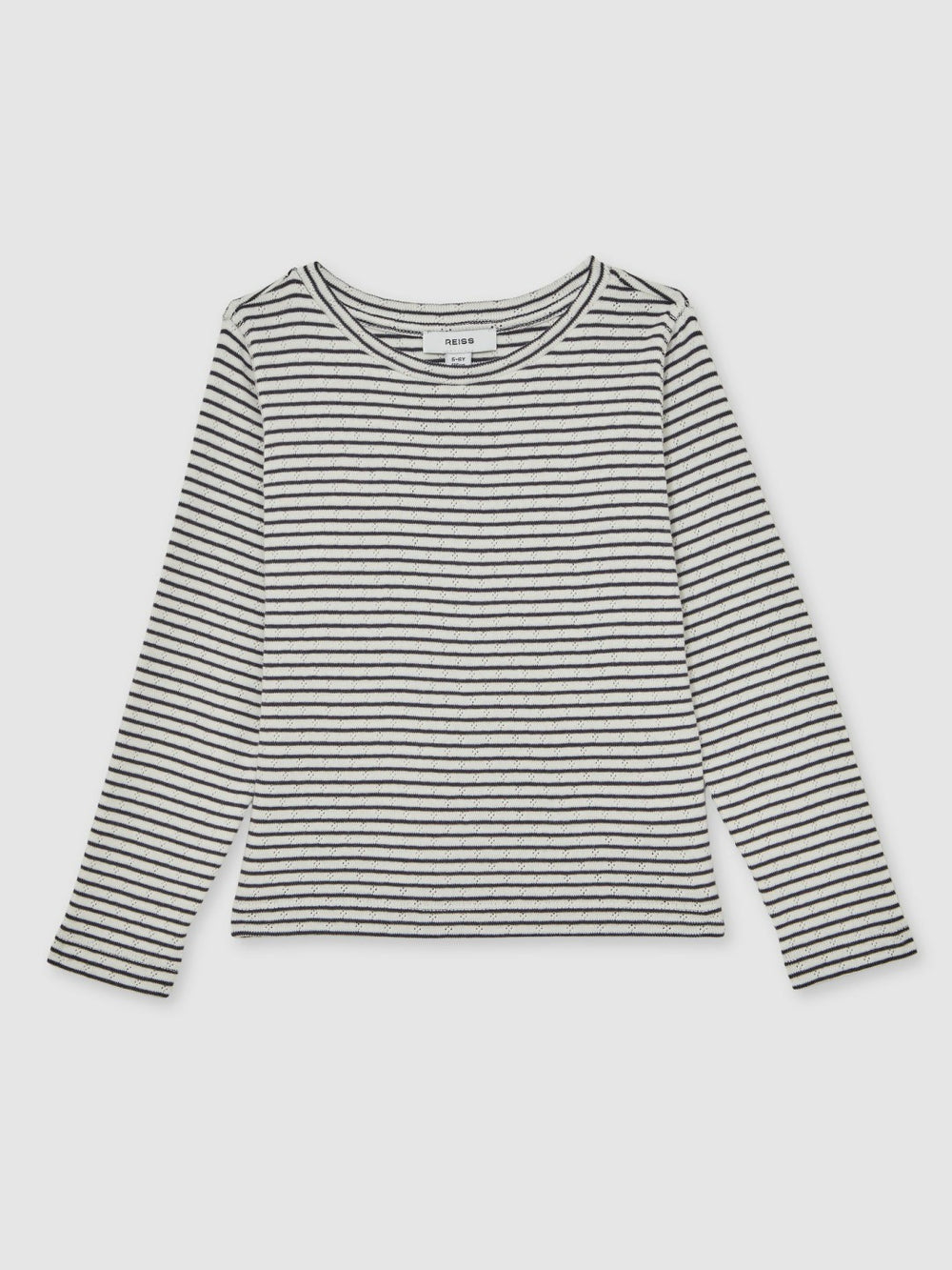 13-14 yrs Cotton Pointelle Long Sleeve Top in Navy/White | Reiss For Sale