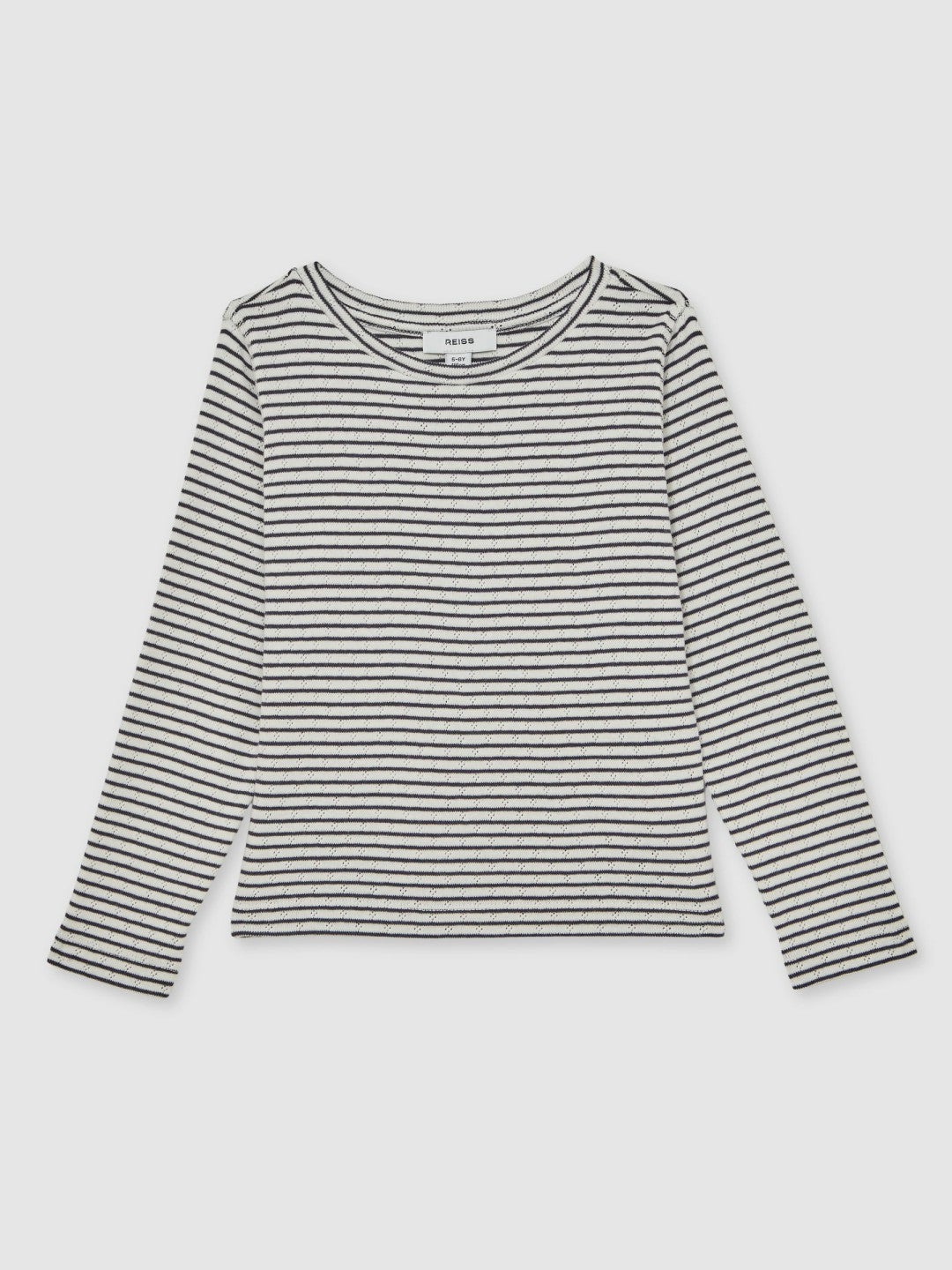 13-14 yrs Cotton Pointelle Long Sleeve Top in Navy/White | Reiss For Sale
