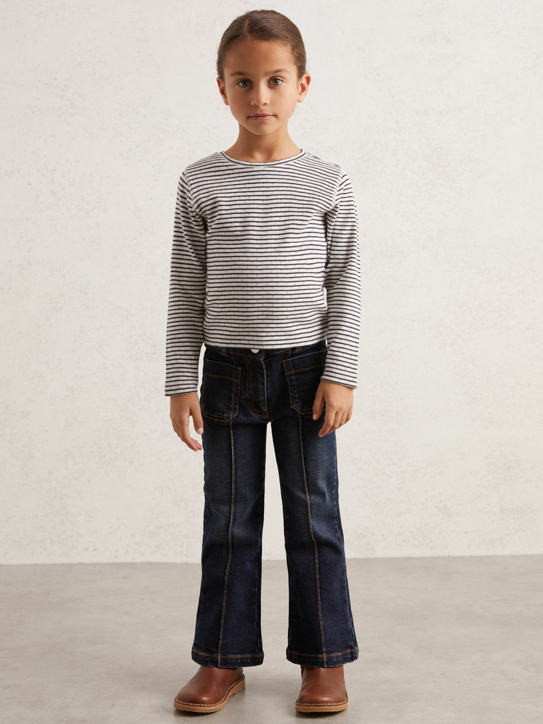 13-14 yrs Cotton Pointelle Long Sleeve Top in Navy/White | Reiss For Sale