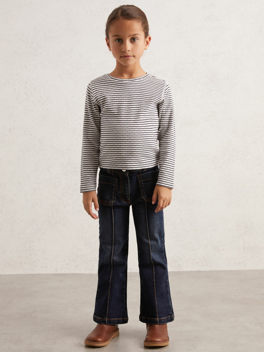 13-14 yrs Cotton Pointelle Long Sleeve Top in Navy/White | Reiss For Sale