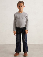 13-14 yrs Cotton Pointelle Long Sleeve Top in Navy/White | Reiss For Sale