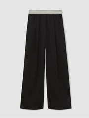 Petite Wide-Leg Contrast-Waistband Trousers in Black | Reiss For Sale