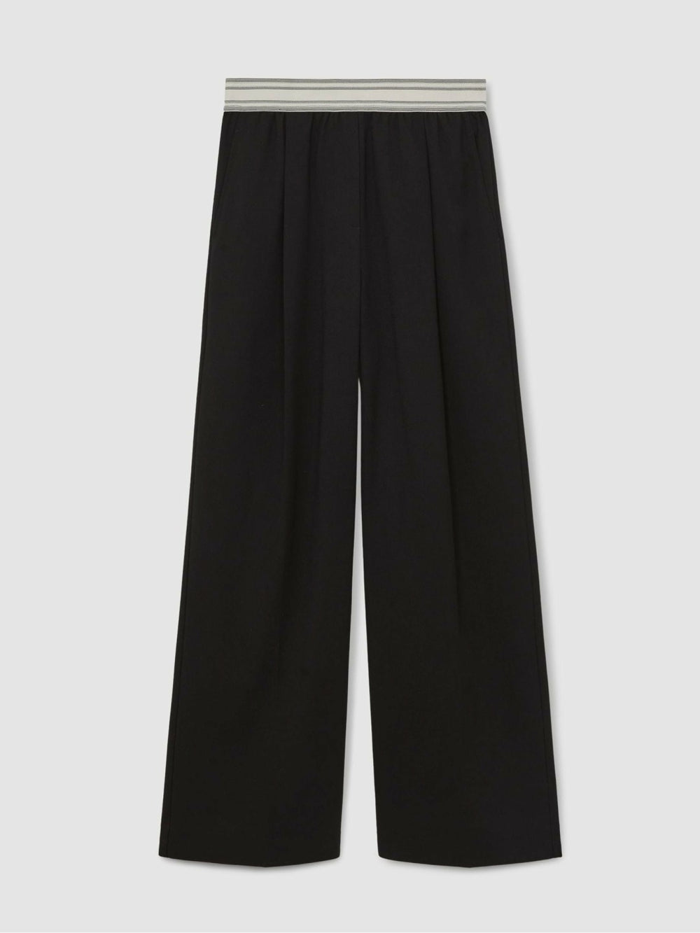 Wide-Leg Contrast-Waistband Trousers in Black | Reiss Near Me