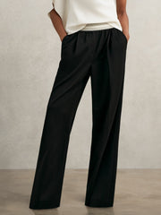 Wide-Leg Contrast-Waistband Trousers in Black | Reiss Near Me