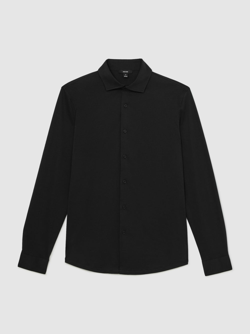 Cotton-Jersey Button-Through Shirt in Black | Reiss USA