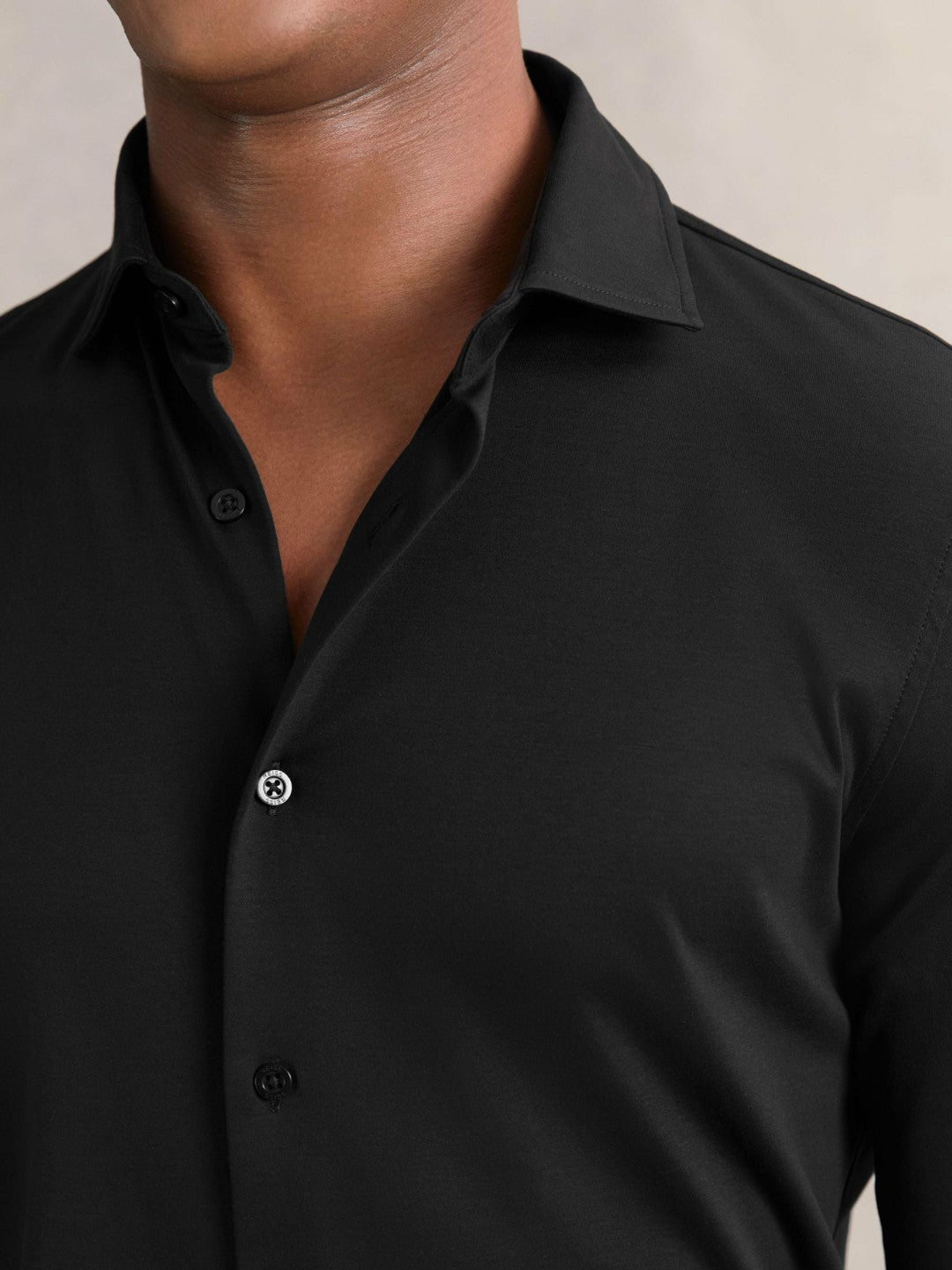 Cotton-Jersey Button-Through Shirt in Black | Reiss USA