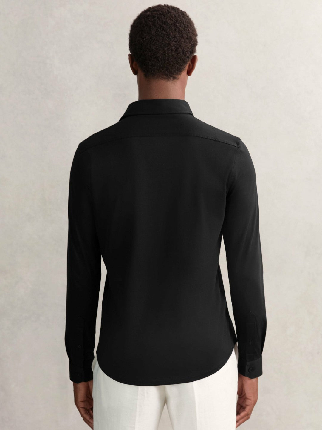 Cotton-Jersey Button-Through Shirt in Black | Reiss USA